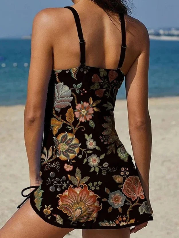 Traje de Baño Estampado Floral Falda Halter