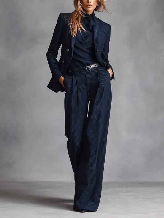 Conjunto de Traje a Rayas, Blazer Doble Botonadura