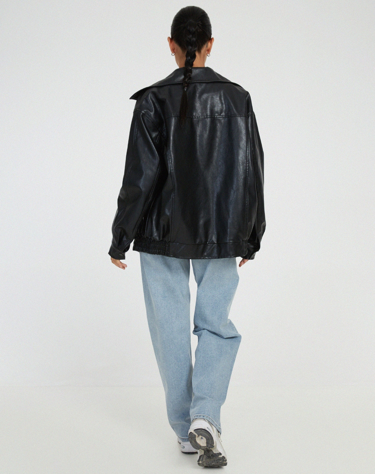 Chaqueta de Polipiel Oversize Mujer Cremallera Cuello Solapa
