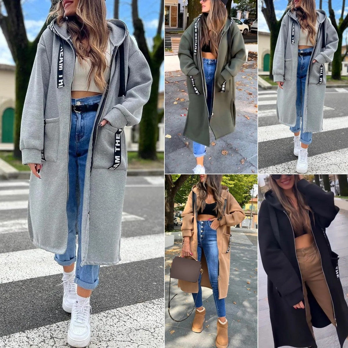 Parka Larga Oversize con Capucha, Detalle de Letras