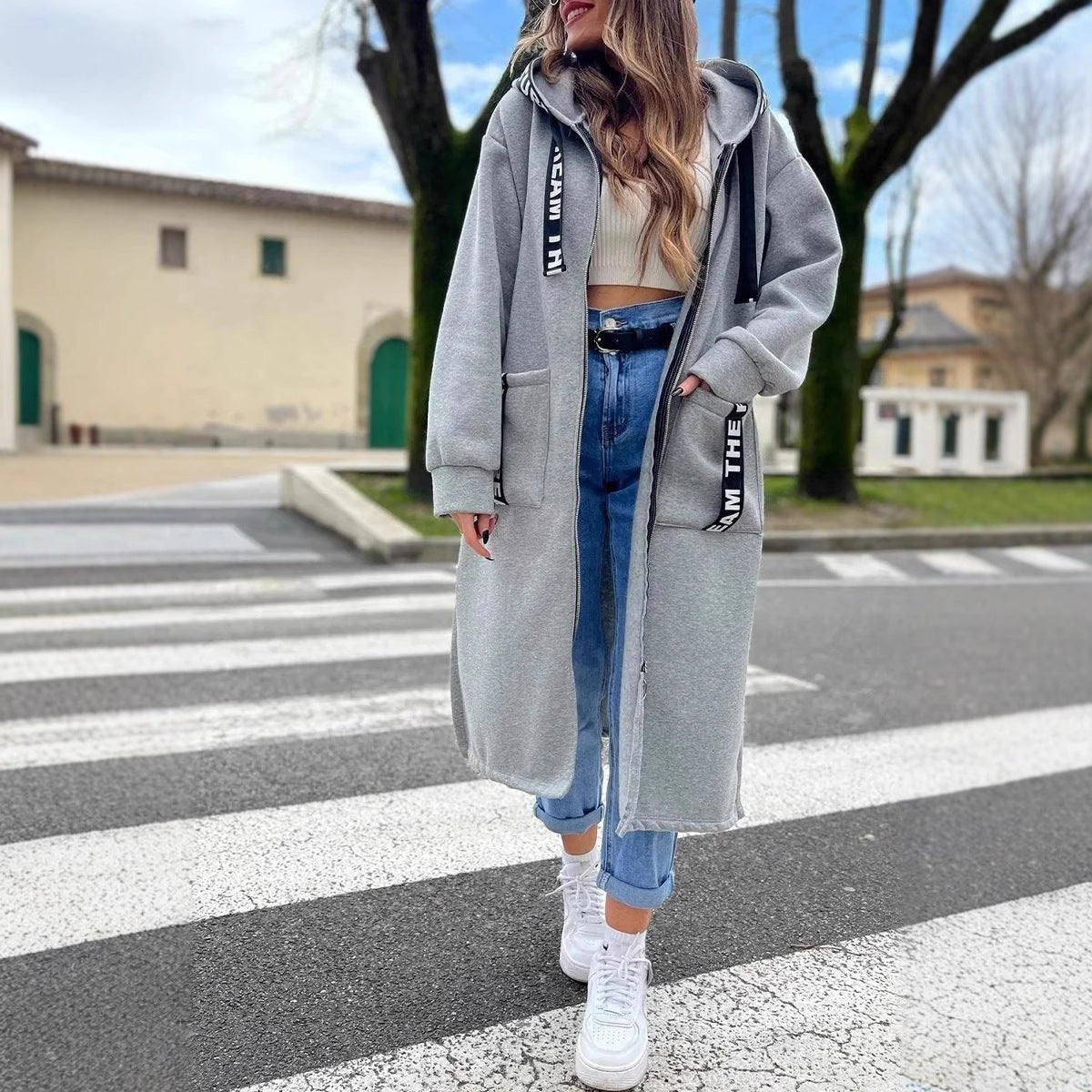 Parka Larga Oversize con Capucha, Detalle de Letras