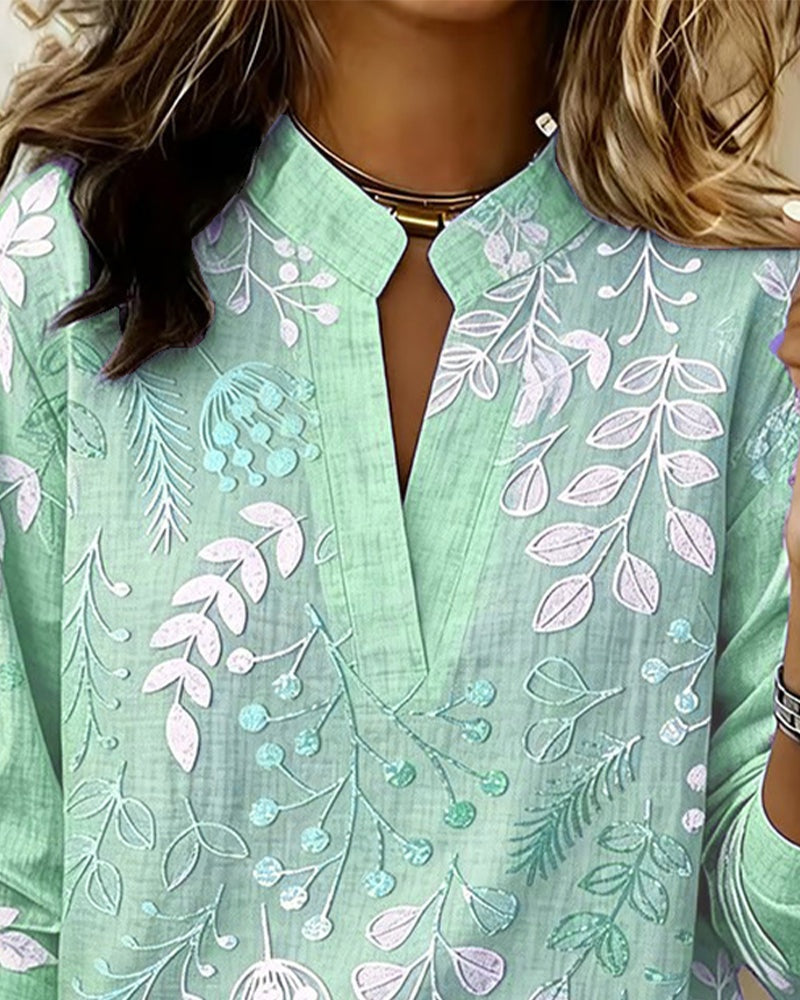 Blusa Estampada Floral Manga Larga Escote V