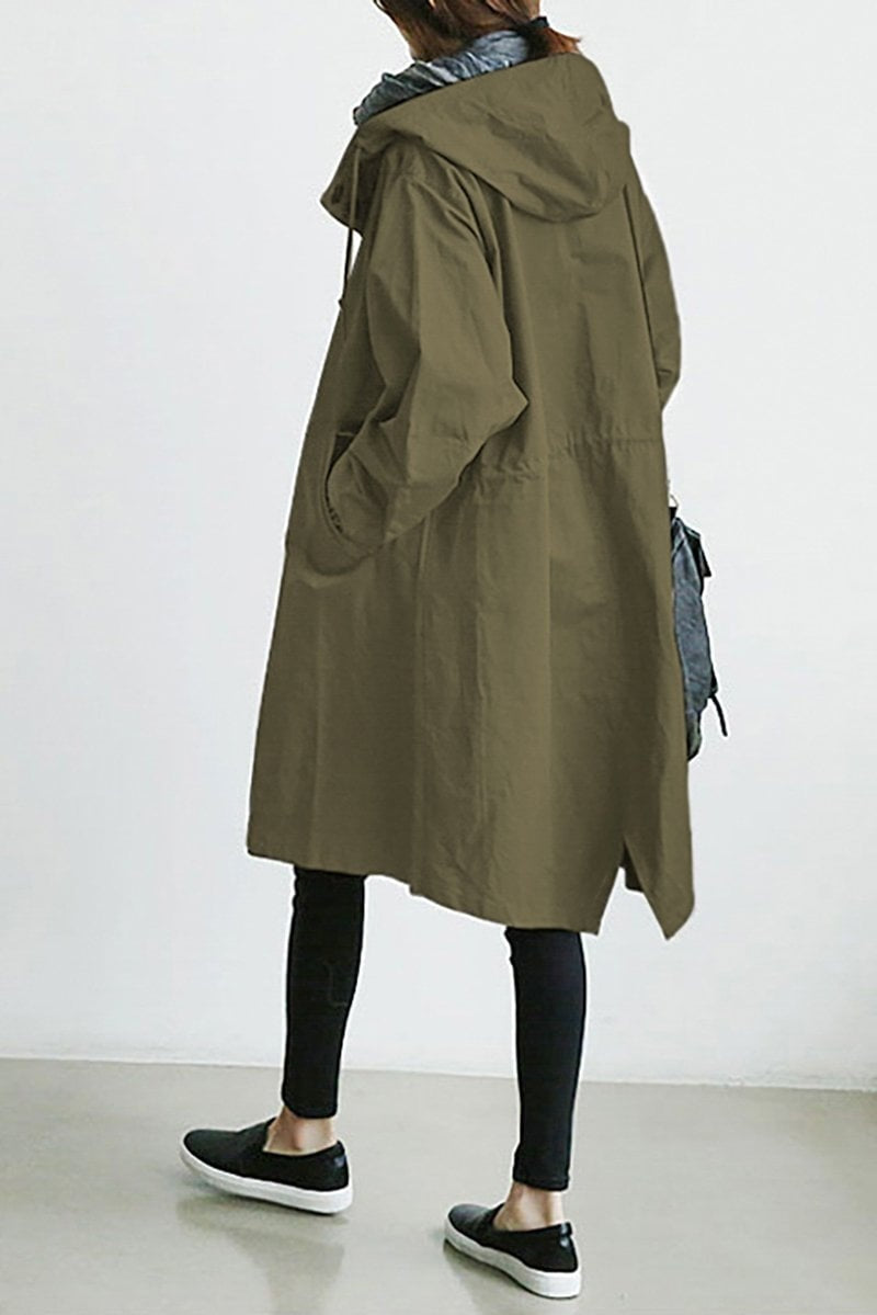 Delia | Chaqueta Larga con Capucha Mujer Botones Manga 3/4