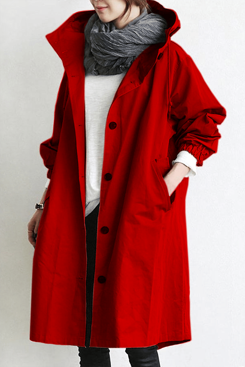 Delia | Chaqueta Larga con Capucha Mujer Botones Manga 3/4