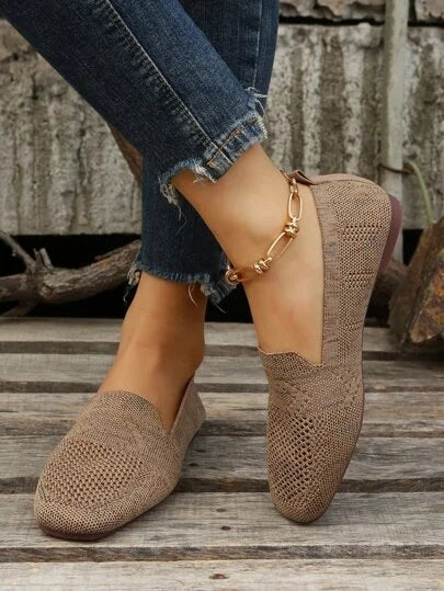 Zapatos Planos de Punto Calado Punta Cuadrada
