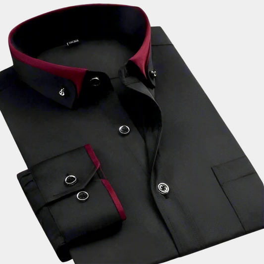 Camisa de Manga Larga Elegante Cuello Contraste