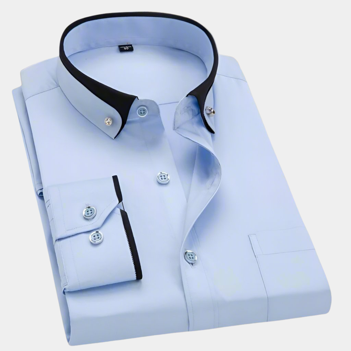Camisa de Manga Larga Elegante Cuello Contraste