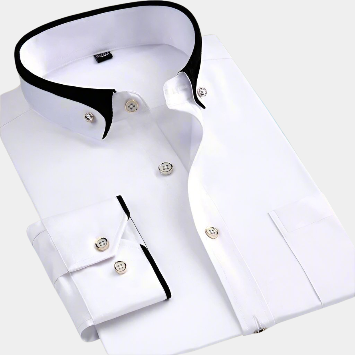 Camisa de Manga Larga Elegante Cuello Contraste