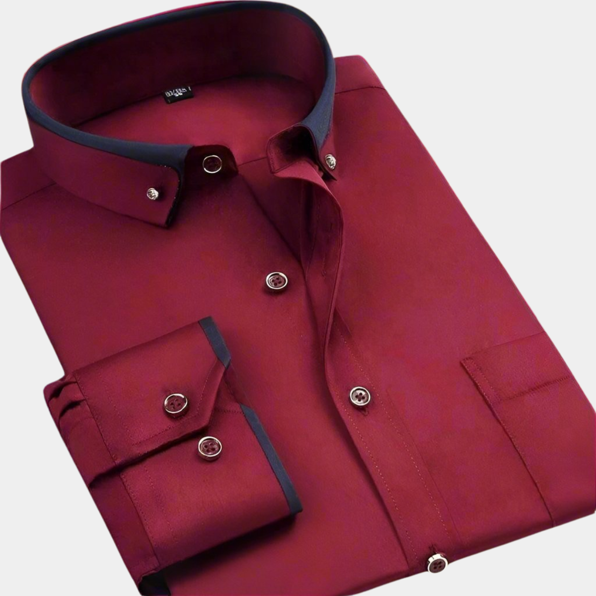 Camisa de Manga Larga Elegante Cuello Contraste