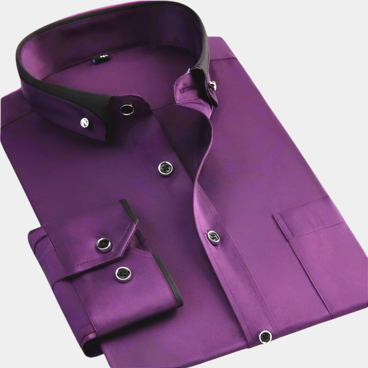 Camisa de Manga Larga Elegante Cuello Contraste