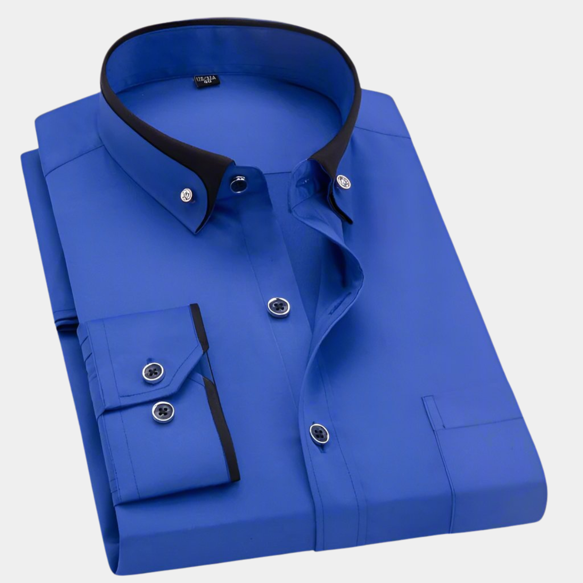 Camisa de Manga Larga Elegante Cuello Contraste