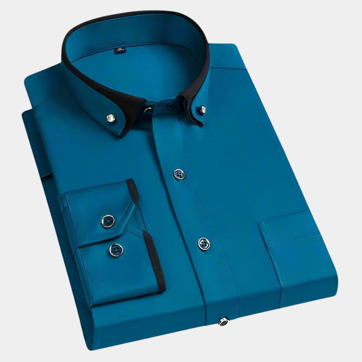Camisa de Manga Larga Elegante Cuello Contraste