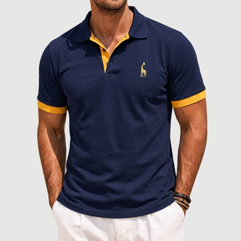 Polo Bordado Ribete en Contraste Manga Corta