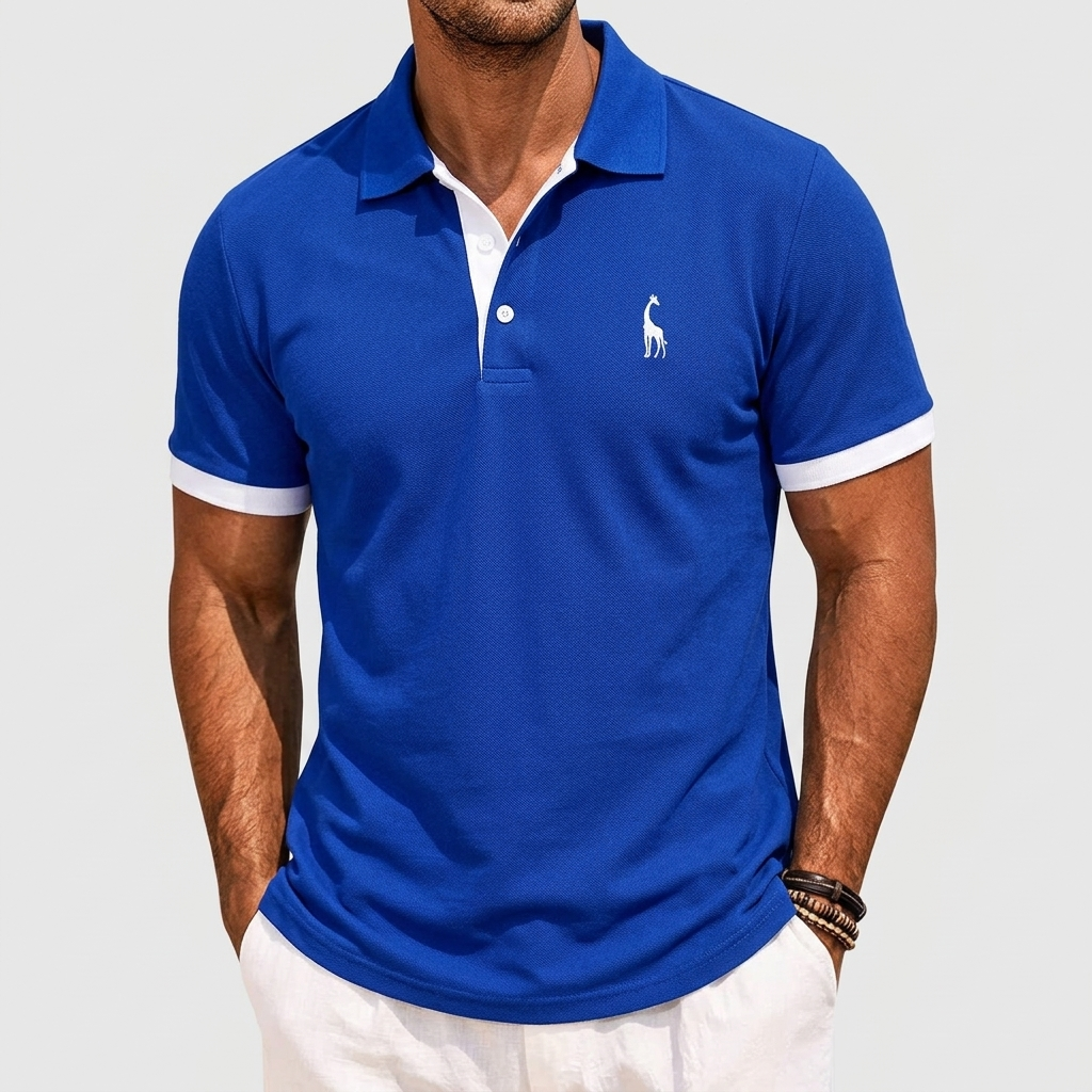 Polo Bordado Ribete en Contraste Manga Corta