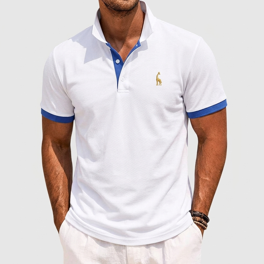Polo Bordado Ribete en Contraste Manga Corta