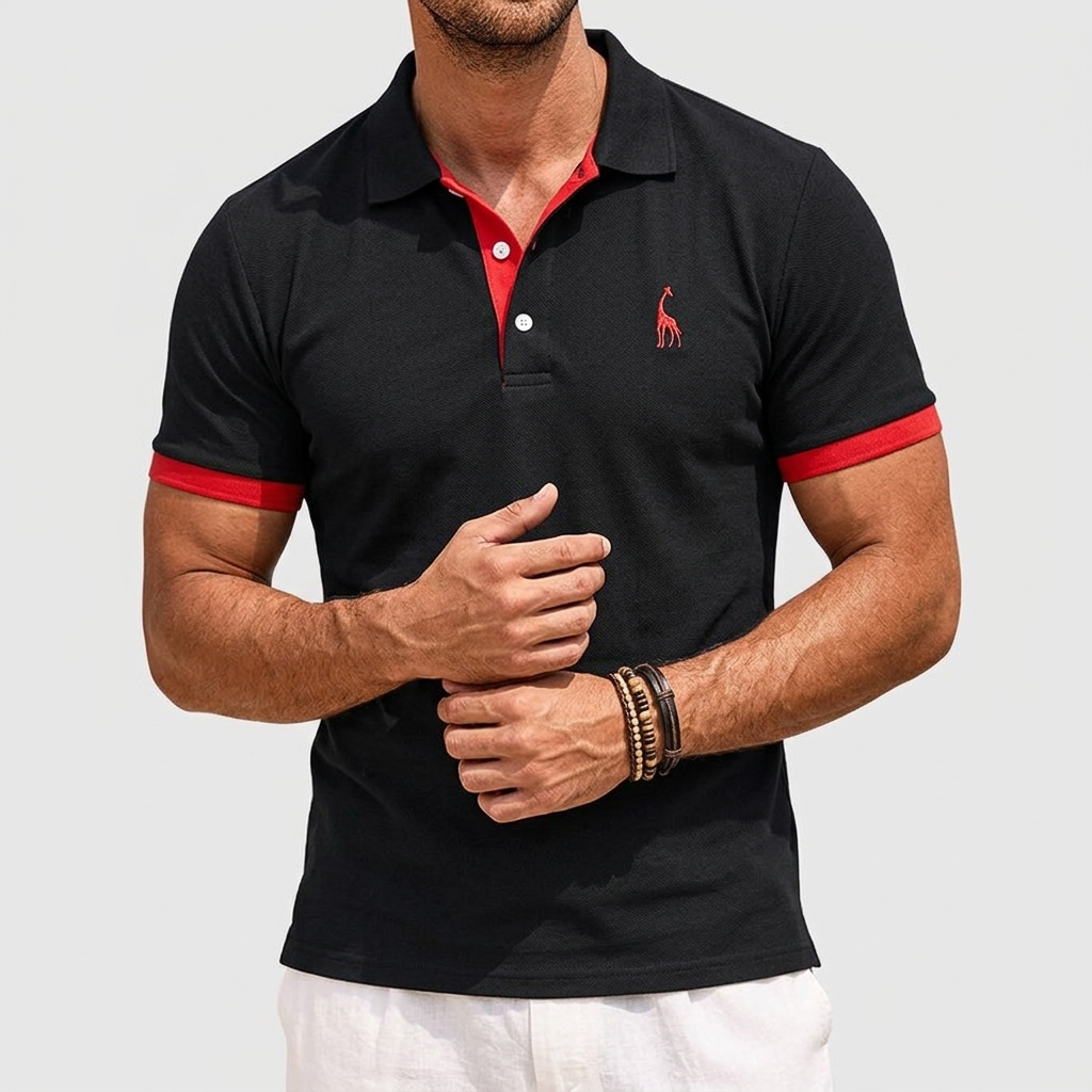 Polo Bordado Ribete en Contraste Manga Corta