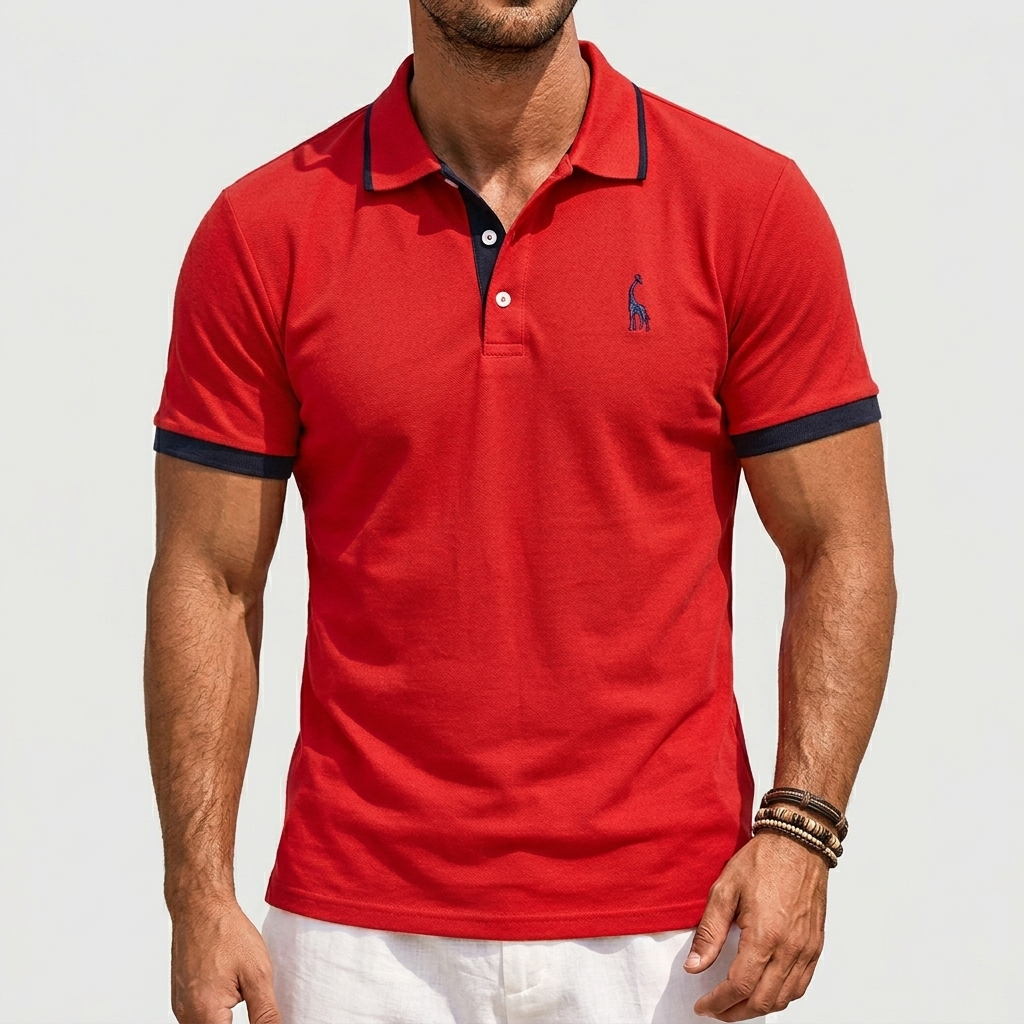 Polo Bordado Ribete en Contraste Manga Corta