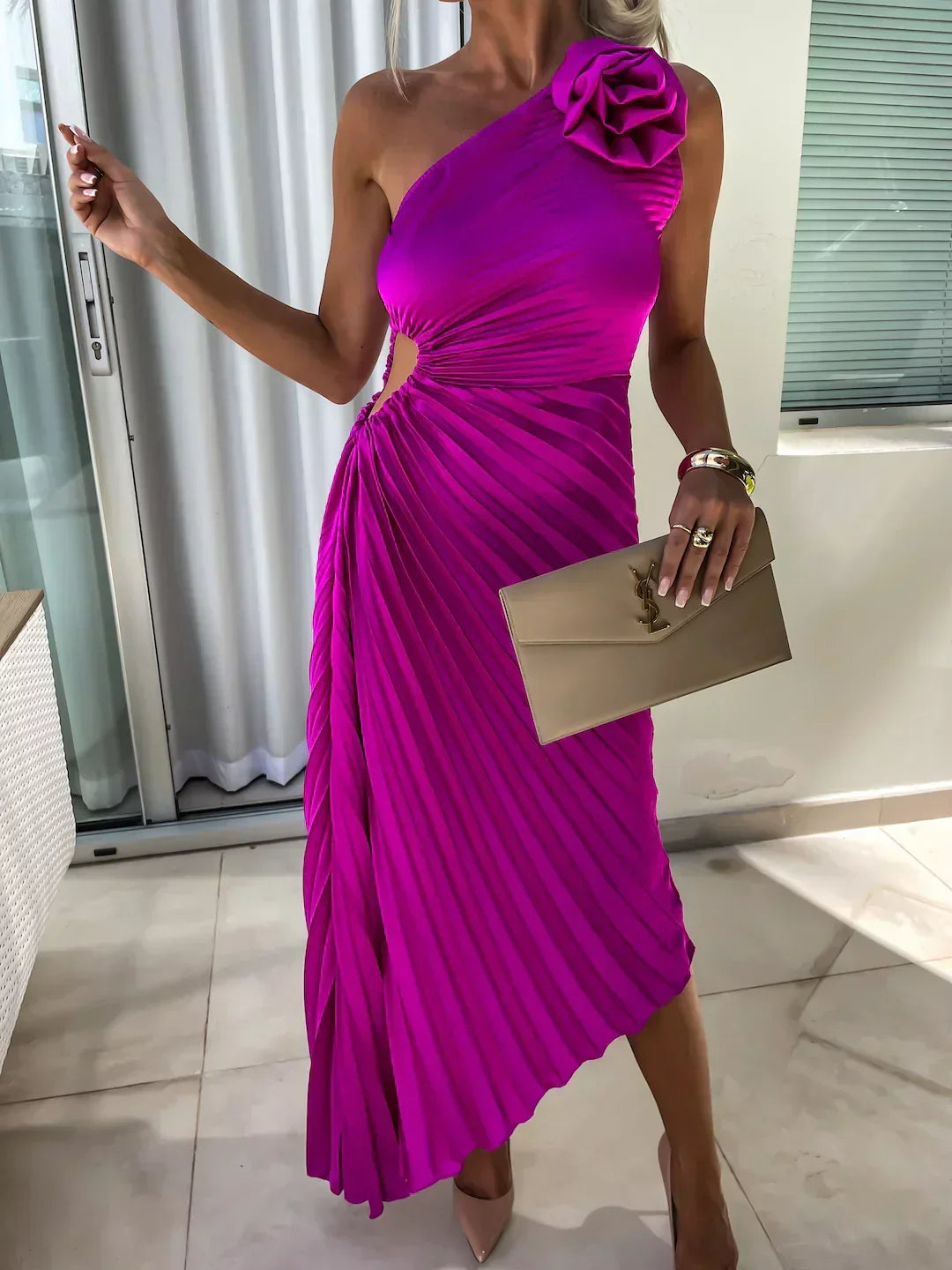Vestido Maxi Floral de Un Hombro