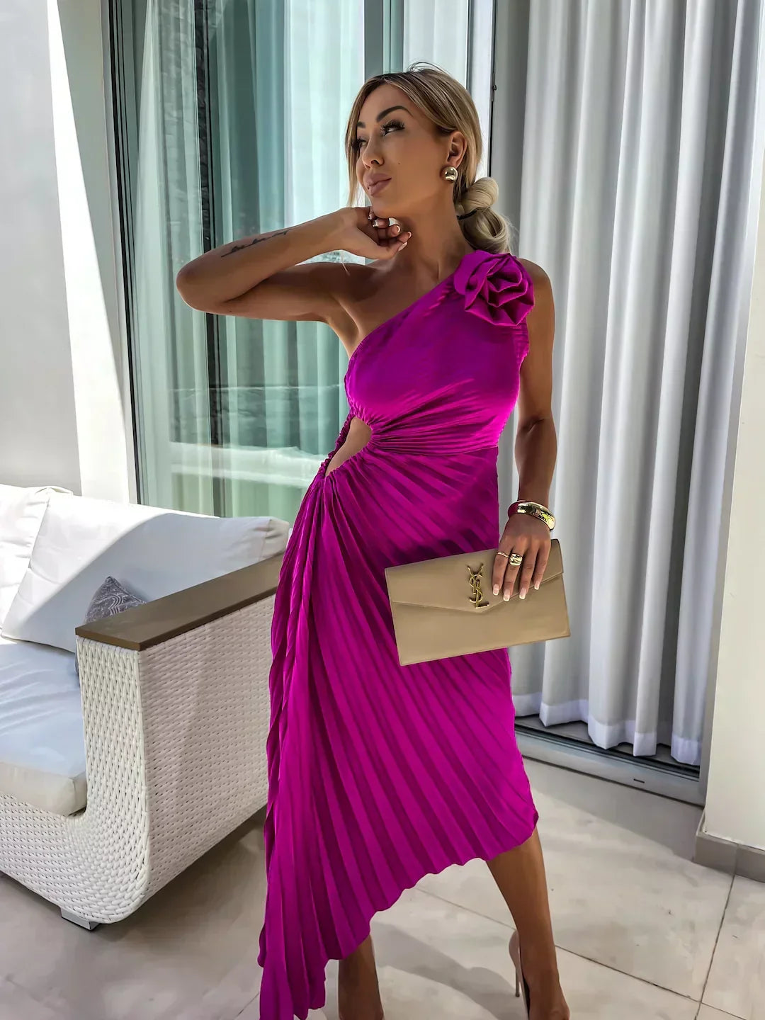 Vestido Maxi Floral de Un Hombro