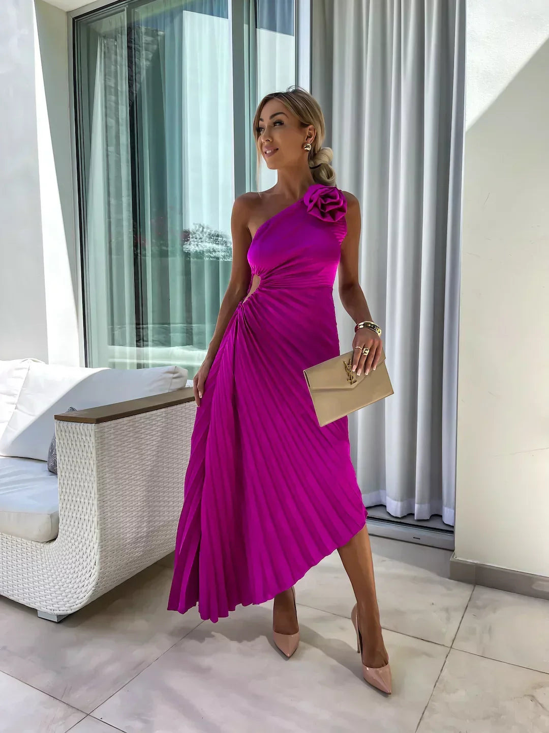 Vestido Maxi Floral de Un Hombro