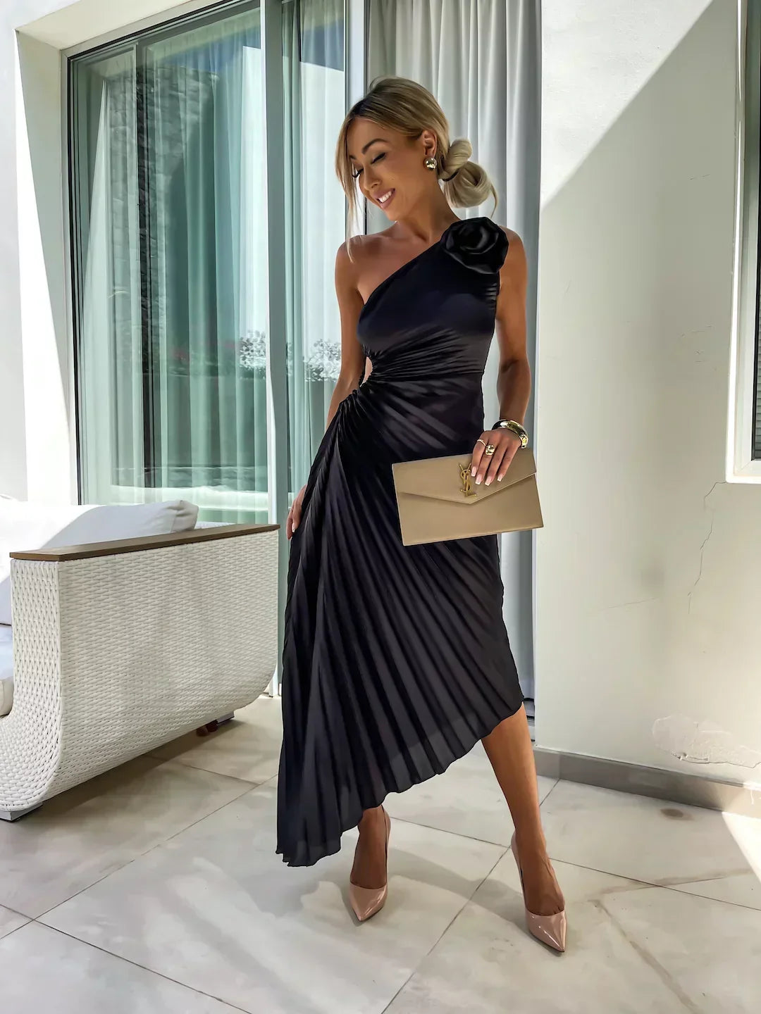 Vestido Maxi Floral de Un Hombro