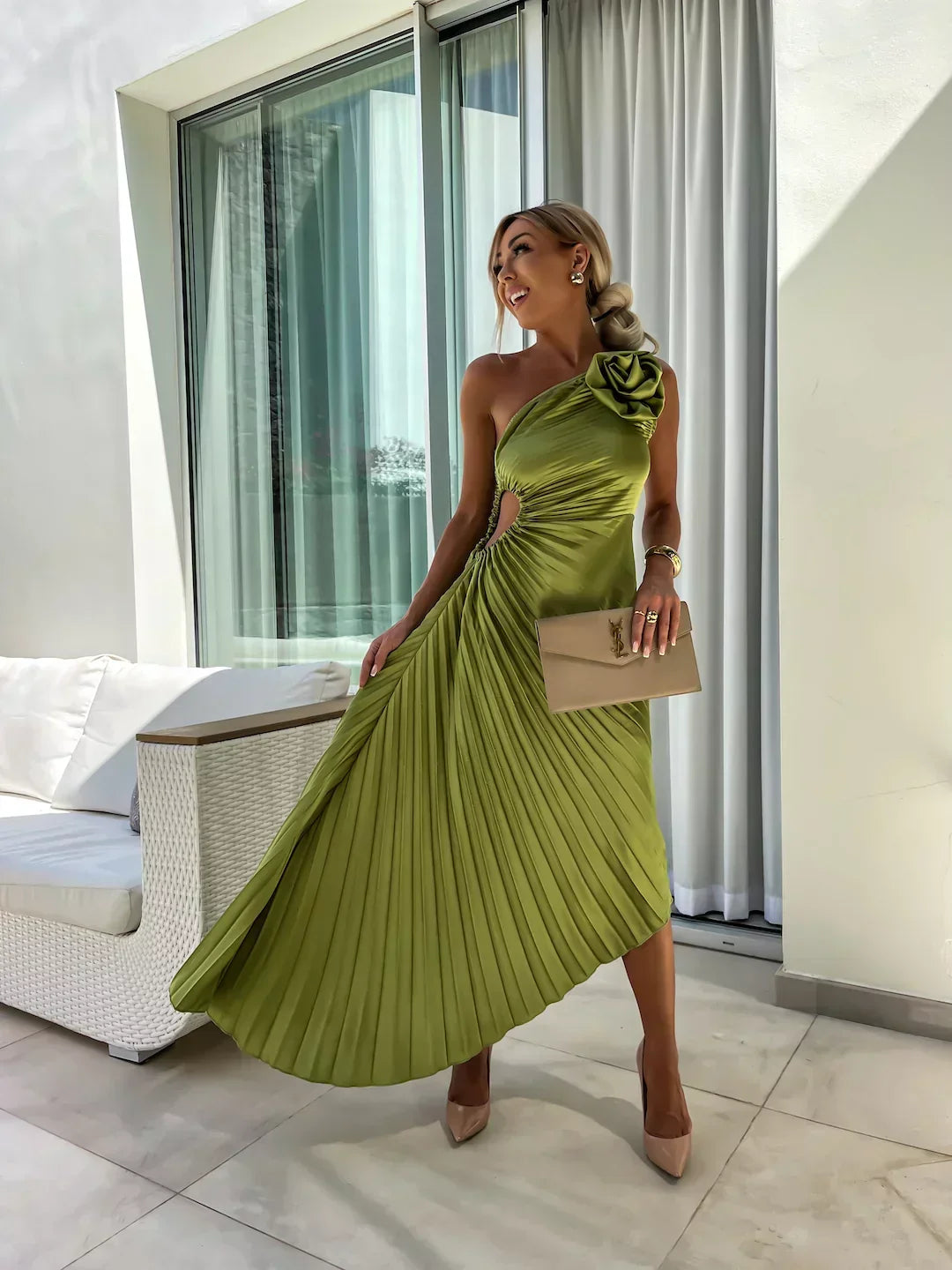Vestido Maxi Floral de Un Hombro