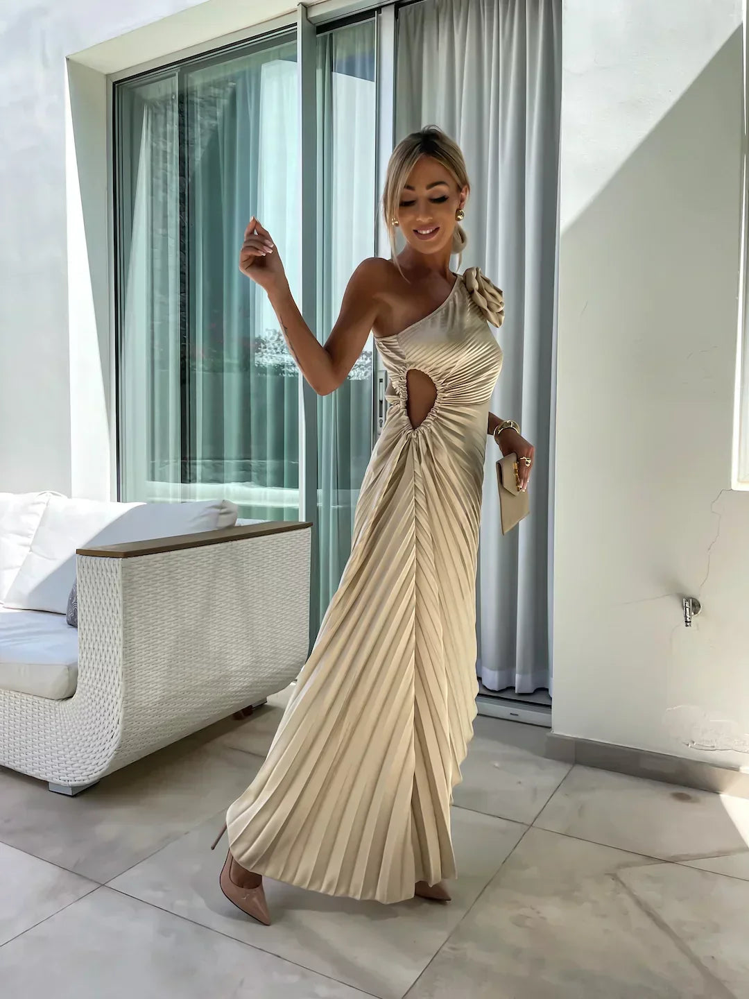 Vestido Maxi Floral de Un Hombro