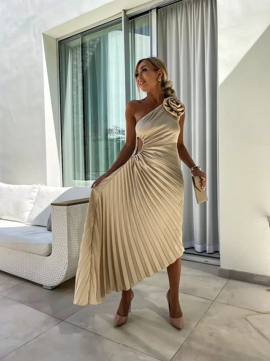 Vestido Maxi Floral de Un Hombro
