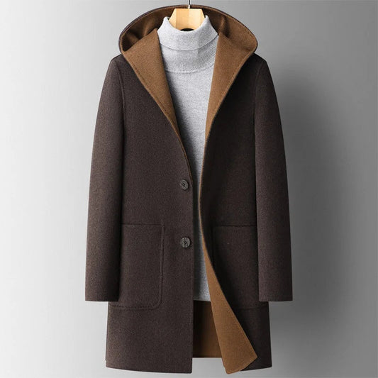 Abrigo de Paño con Capucha para Hombre, Doble Faz