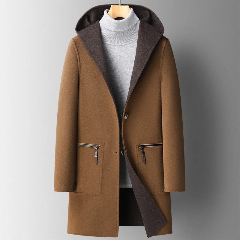 Abrigo de Paño con Capucha para Hombre, Doble Faz