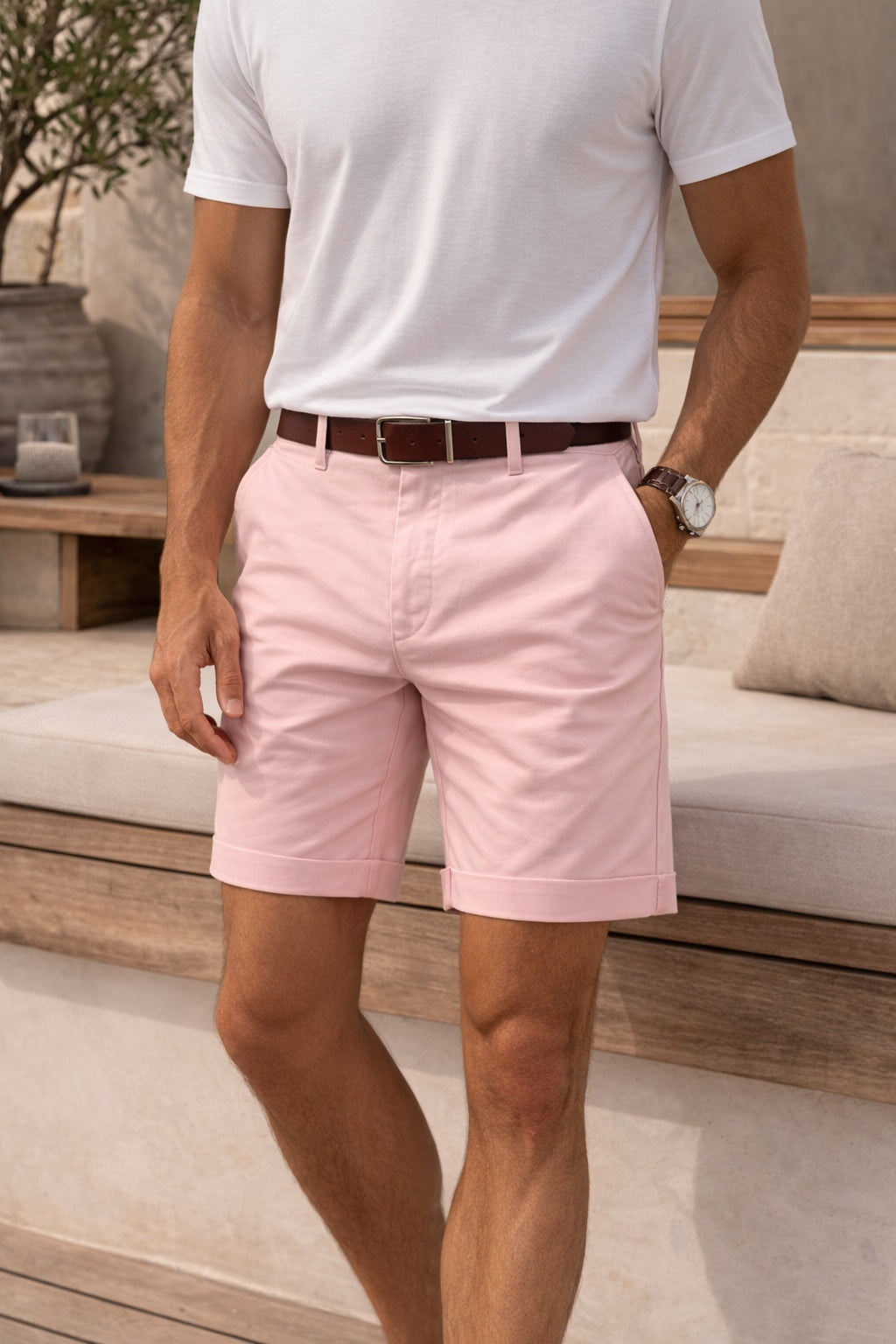 Bermuda Chino de Sarga Dobladillo Vuelto