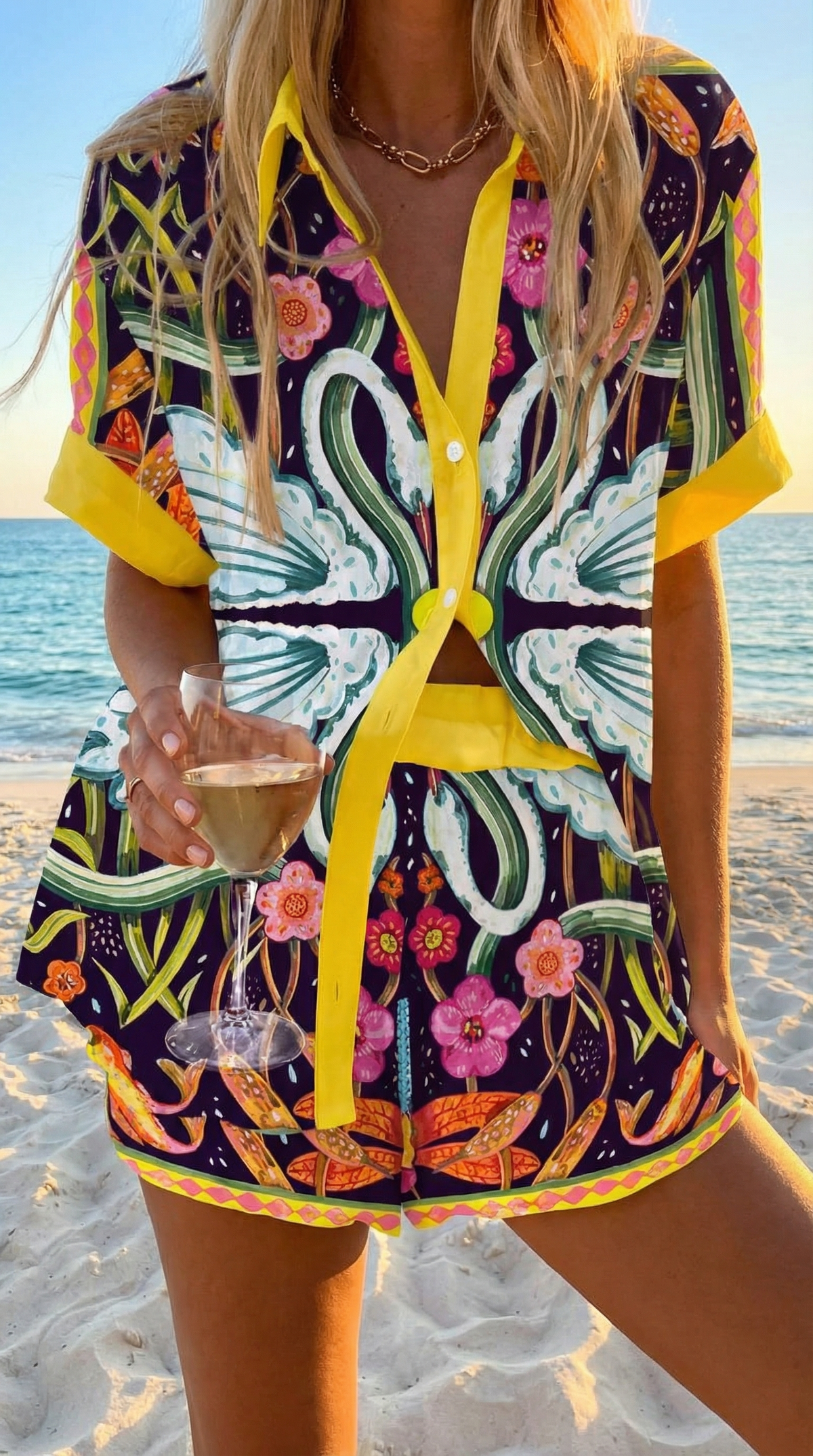 Conjunto Coordinado de Verano Oscuro Estampado Botánico Maximalista