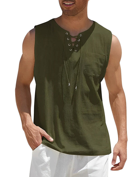 Camiseta Sin Mangas Oversize Escote Cordones Bolsillo