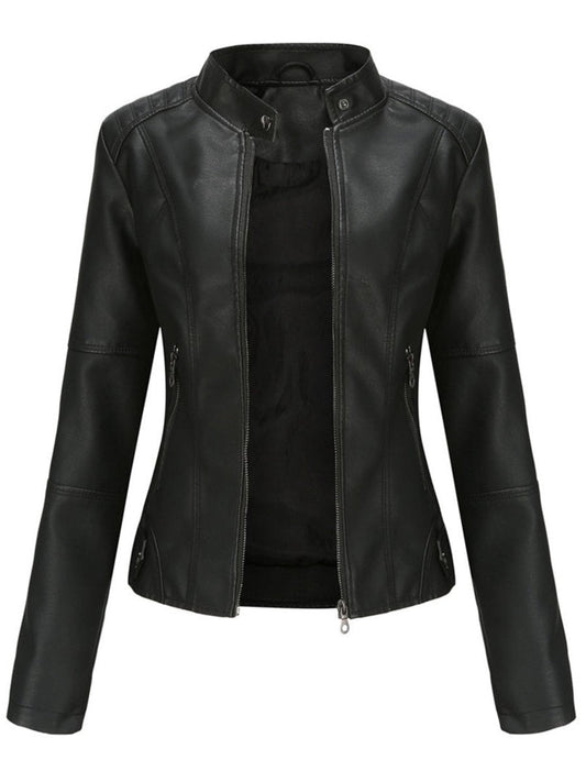 Irene | Chaqueta Motera Mujer de Polipiel Cuello Mao Cremallera