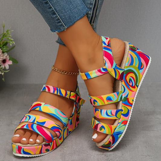 Chanclas Plataforma Estampadas Tiras Tobillo