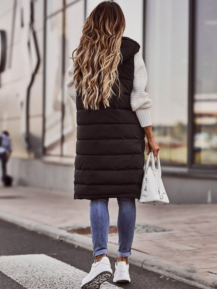 Chaleco Acolchado Largo con Capucha para Mujer