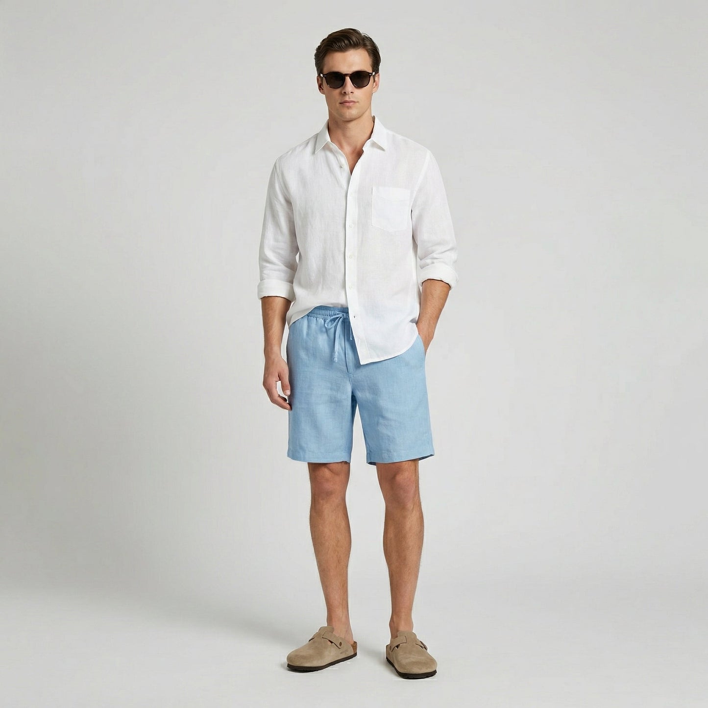 Bermudas de Lino Cintura Elástica Cordón
