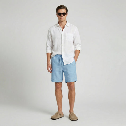 Bermudas de Lino Cintura Elástica Cordón