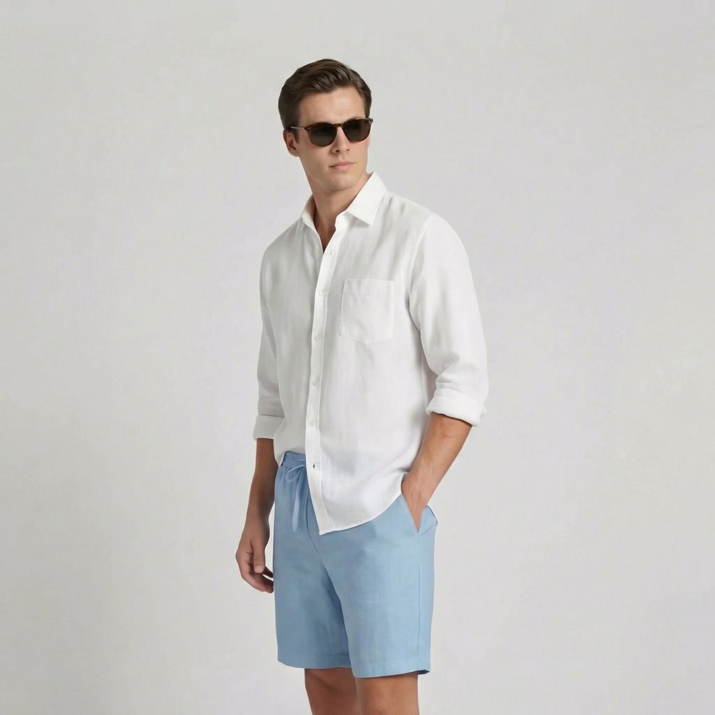Bermudas de Lino Cintura Elástica Cordón