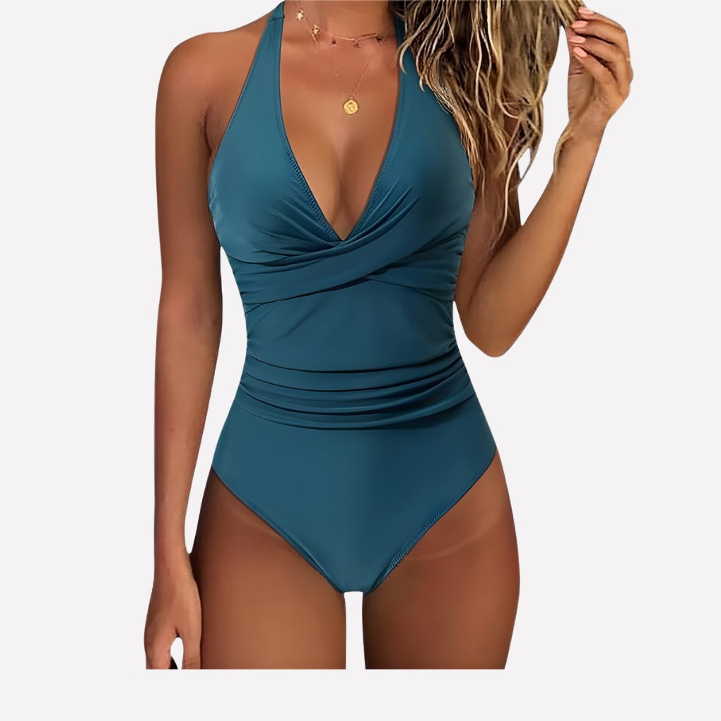 Bañador Reductor Escote V Halter Fruncido