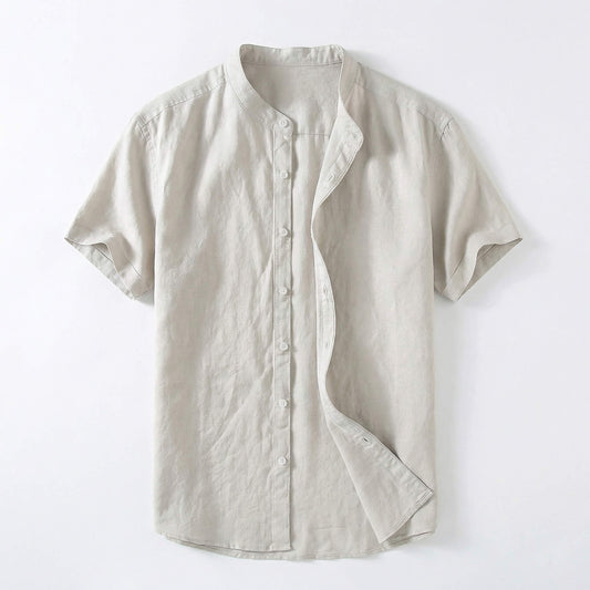 Miguel | Camisa de Lino de Manga Corta Hombre Cuello Mao