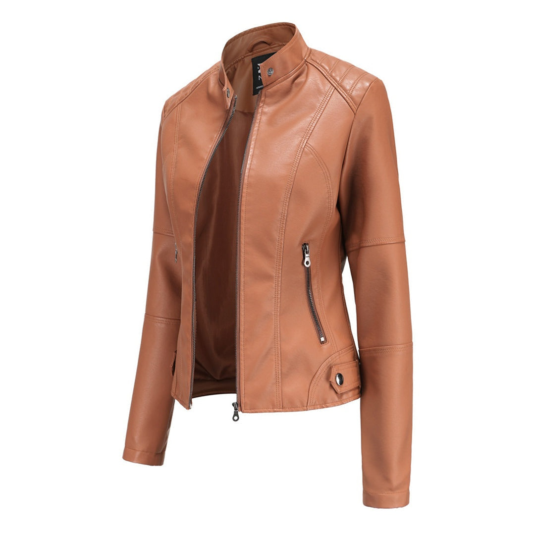 Cazadora Motera de Polipiel, Cuello Mao