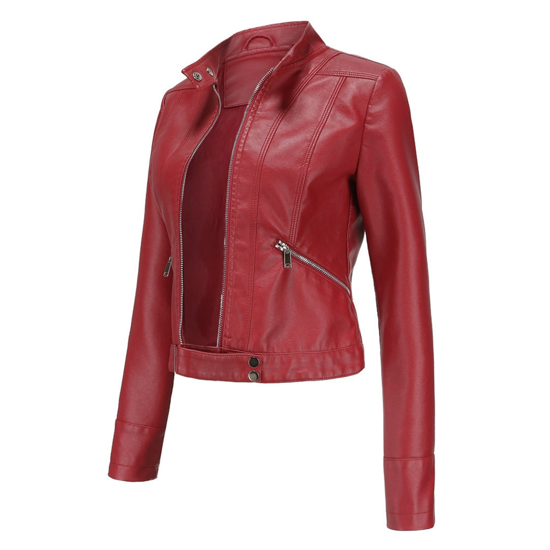 Cazadora Biker de Piel, Cuello Mao