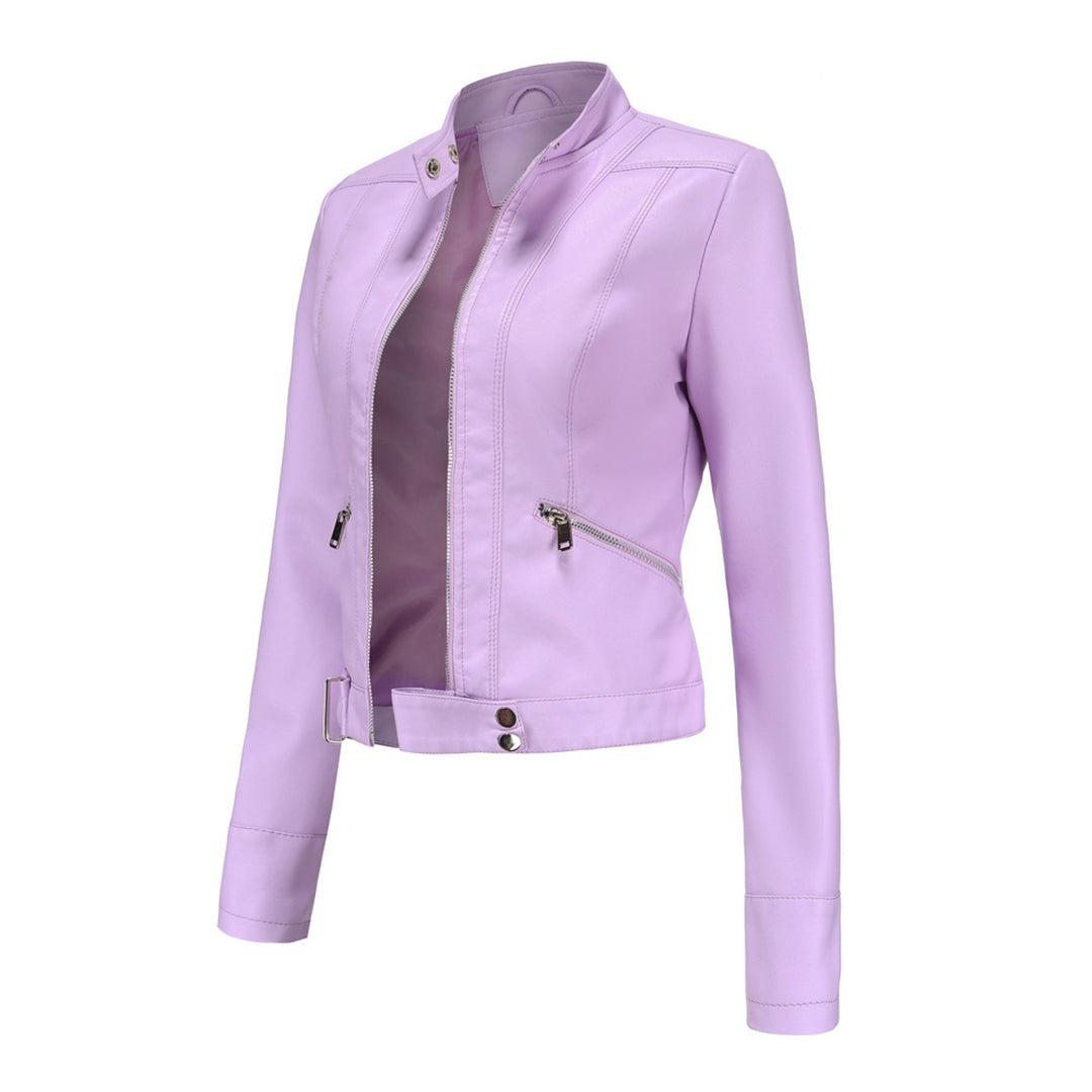 Cazadora Biker de Piel, Cuello Mao