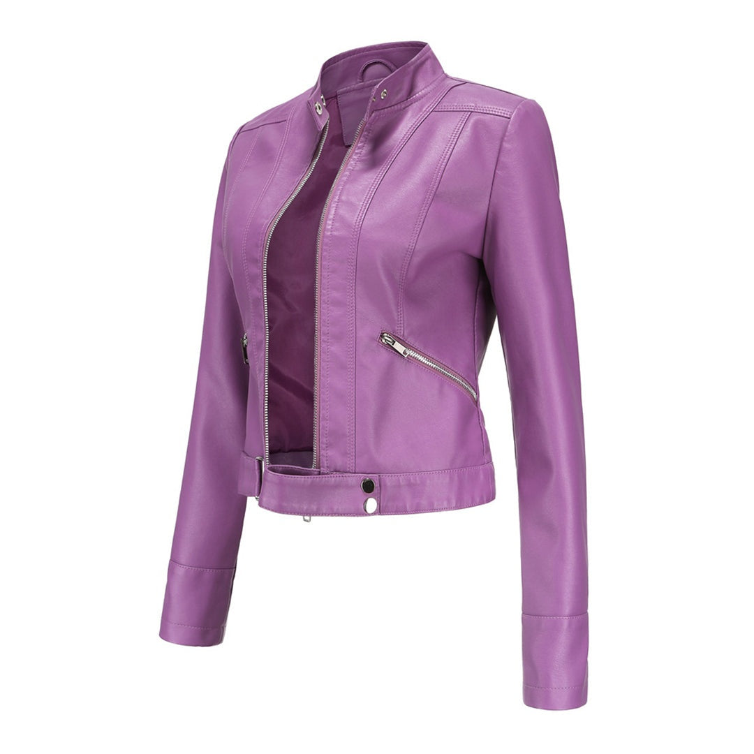 Cazadora Biker de Piel, Cuello Mao