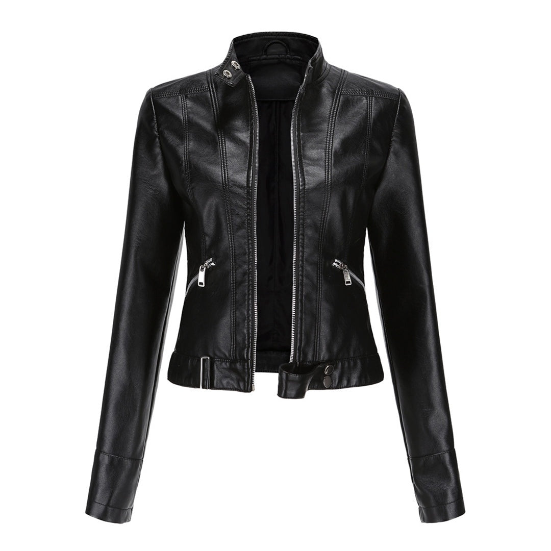 Cazadora Biker de Piel, Cuello Mao