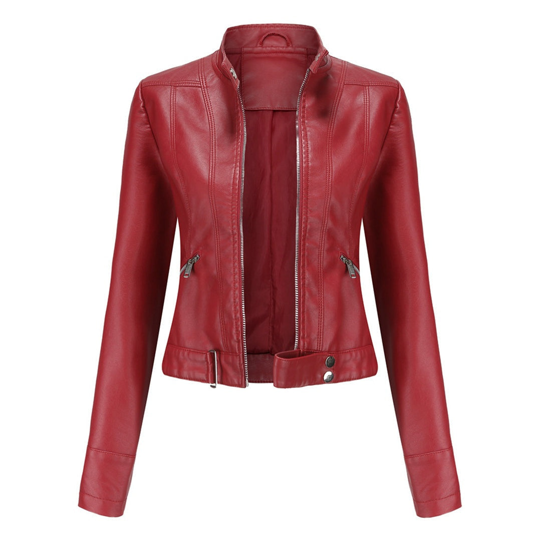 Cazadora Biker de Piel, Cuello Mao