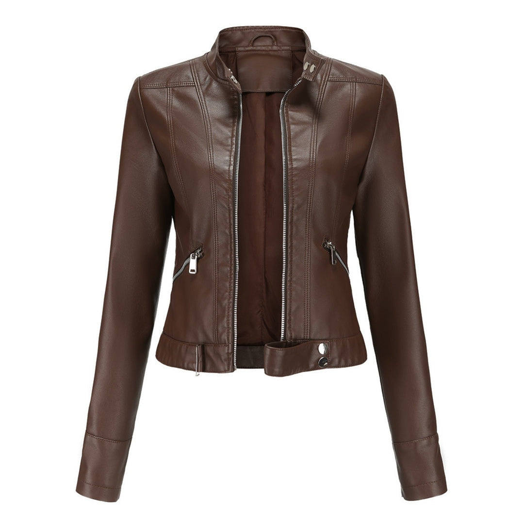 Cazadora Biker de Piel, Cuello Mao