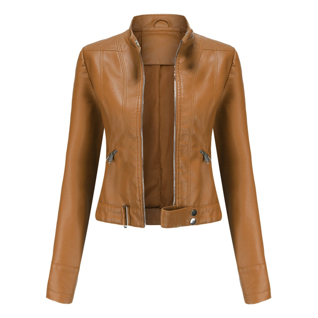Cazadora Biker de Piel, Cuello Mao