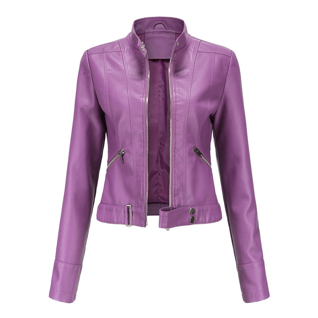 Cazadora Biker de Piel, Cuello Mao